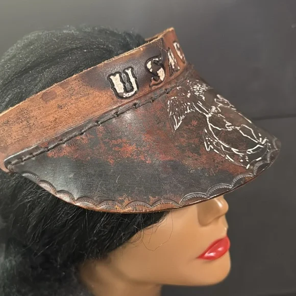 Vintage Leather Tooled USMC Leather Visor - Picture 7 of 15